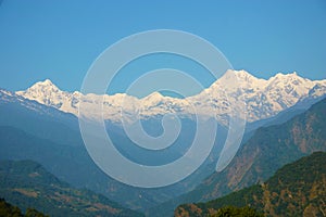 Snow covered mountain range, Sikkim, Himalayans photo