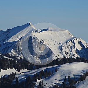 Snow covered mountain ranges near Zweisimmen