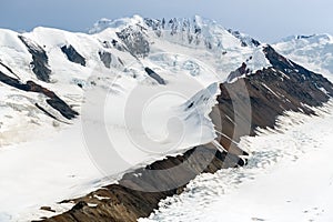 Snow covered mountain ridges in Kluane National Park, Yukon, Canada