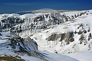 Snow covered mountain rock