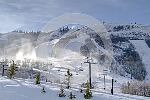 Snow covered mountain with ski lifts in Park City