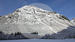 Snow covered Mountain on Trollstigen road in Norway