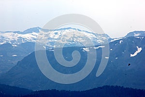 Snow covered mountains around Lake Tahoe, California, USA