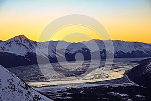 Snow covered mountains in Girdwood, Alaska