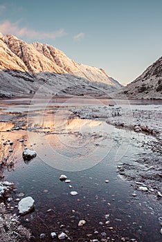 Snow-covered mountains in Glencoe, Scotland