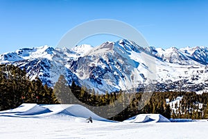Snow Covered mountains in the high sierra winter sports mecca of June and Mammoth Mountain, California USA
