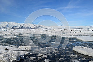 Snow Covered Mountains and an Icey Lagoon