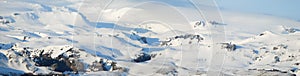 Snow Covered Mountains at Myrdalsjökull in Southern Iceland in Winter Panorama