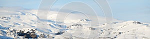 Snow Covered Mountains at Myrdalsjökull in Southern Iceland in Winter Panorama