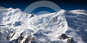 Snow covered mountains and rocky peaks in the Alps