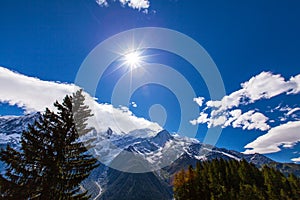 Snow covered mountains and rocky peaks in the Alps