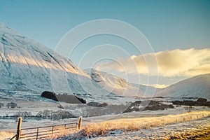 Snow-covered mountains in Scotland