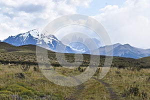 Snow covered mountains in Torres del Paine National Park in Chile, Patagonia