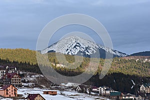 Snow covered mountains Ukraine village Carpathians