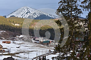 Snow covered mountains Ukraine village Carpathians