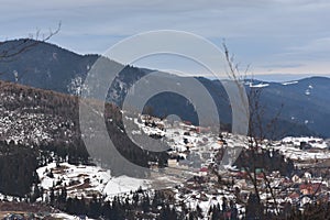 Snow covered mountains Ukraine village Carpathians