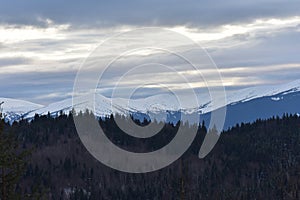 Snow covered mountains Ukraine village Carpathians