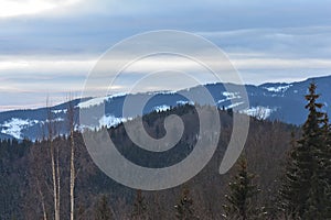 Snow covered mountains Ukraine village Carpathians