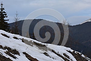 Snow covered mountains Ukraine village Carpathians