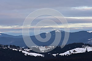 Snow covered mountains Ukraine village Carpathians