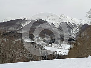 Snow covered mountains in winter, Abetone, Pistoia, Italy, photo