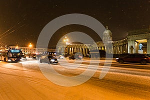 snow-covered Nevsky Prospect with Kazan Cathedral