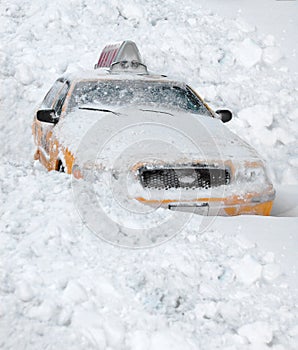 Snow Covered New York City Taxi