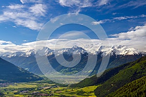 Snow covered Ortler mountains in spring