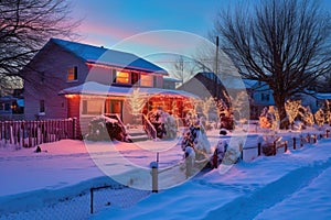 snow-covered outdoor christmas light display