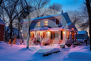 snow-covered outdoor christmas light display