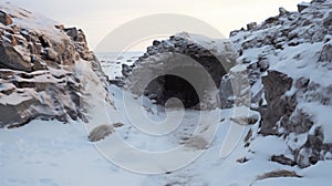 Snow Covered Outside Of Snow Cave: A Prairiecore Inspired Scene photo