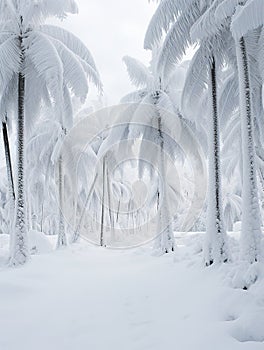 Snow-Covered Palm Tree in an Unexpected Winter Scene