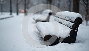 Snow-covered park bench