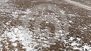 Snow covered pasture with old grass