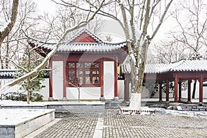 Snow covered pavilion