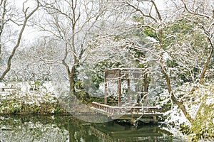 Snow covered pavilion