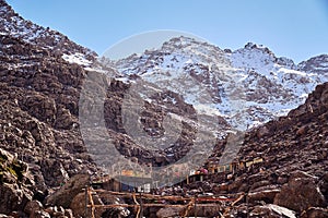 Snow-covered peak of Jebel Toubkal, the highest mountain of North Africa