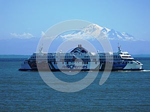 Mount Baker overshadows a BC Ferry