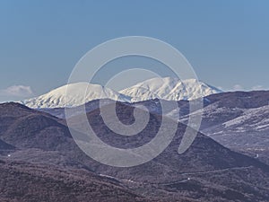 Snow covered peaks of the mountains in Greece