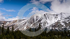 The snow covered peaks of Parker Ridge in Jasper National Park