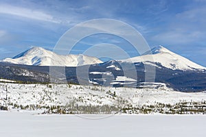 Snow Covered Peaks of the Ten Mile Range on Dillon Reservoir in Colorado on a Cold Winter Day