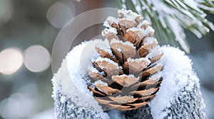 A Snow-Covered Pine Cone on a Branch
