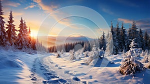 Snow covered pine trees in alpine forest