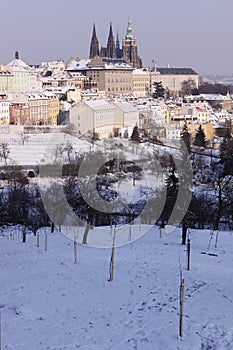 Snow-covered Prague castle