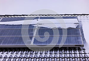 Snow-covered PV system on a private rooftop