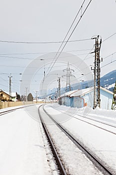 Snow Covered Railway Track From Bruck - Fusch Station
