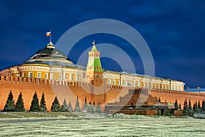 Snow-covered Red Square in Winter Twilight