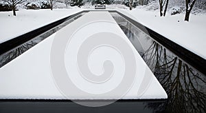 Snow-Covered Reflecting Pool in Winter