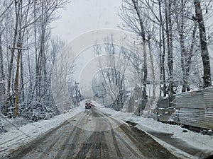 Snow covered road in Bandipora Kashmir