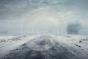 Snow Covered Road With Distant Trees